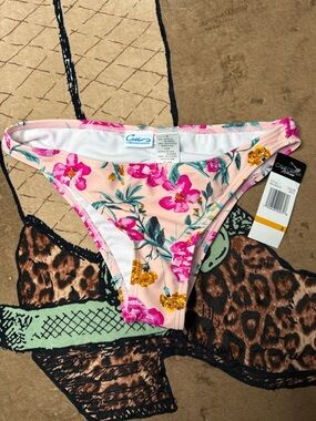 California Waves Pink Floral Bikini Bottom with Yellow Accents